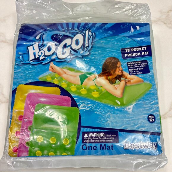 H2O Go Bestway 18 Pocket French Mat Green 67"x29"x12" Inflatable Pool Float - Picture 1 of 4